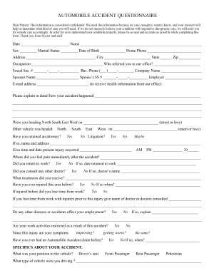 Automobile Accident Questionnaire